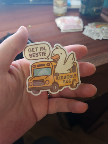 Get In Bestie Struggle Bus Sticker – Funny Goose Meme Vinyl Decal